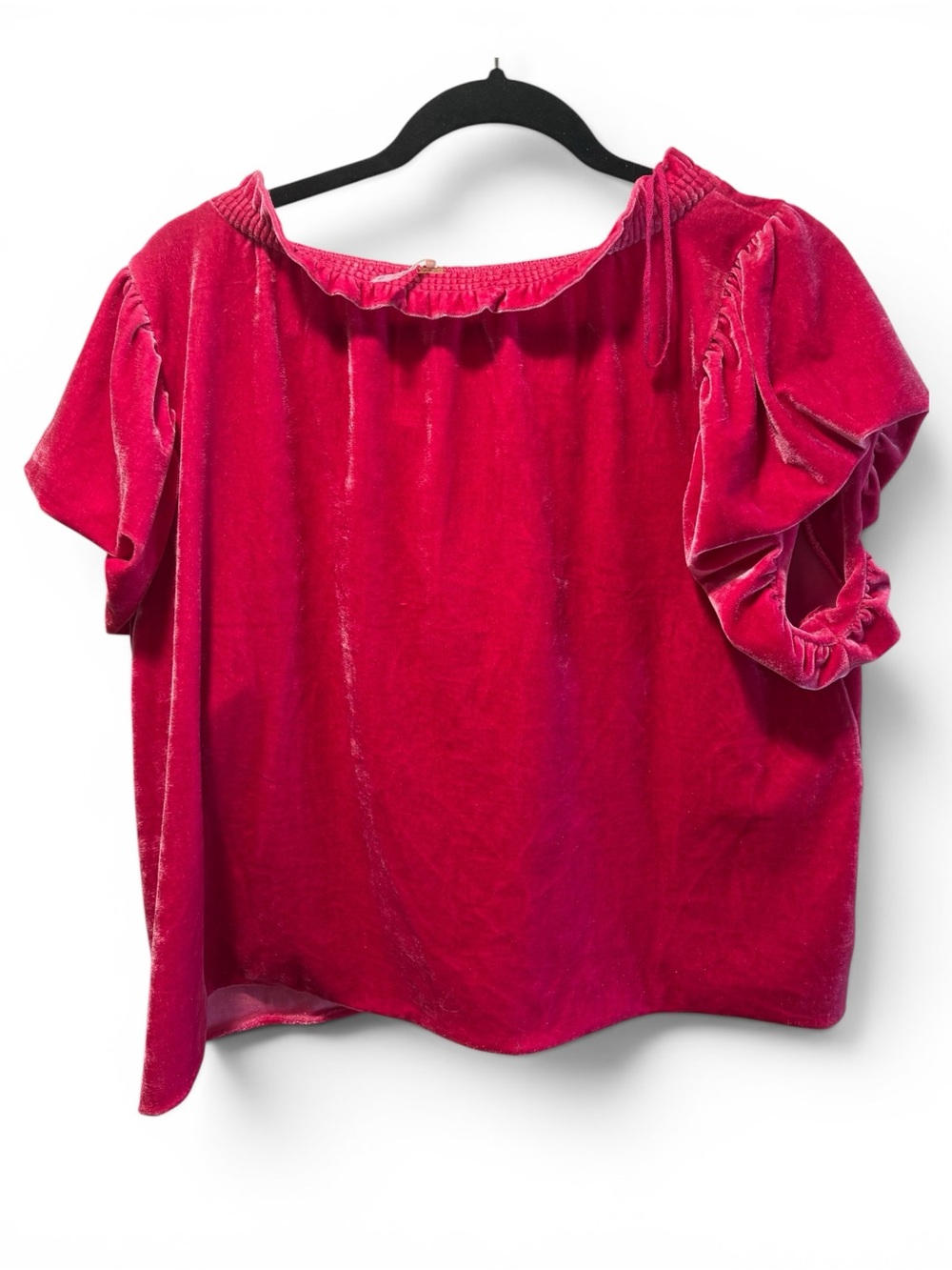 Free People Velvet Puff Sleeve Blouse in Fuchsia excellent condition - Picture 2 of 5